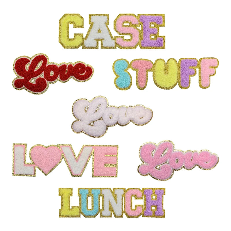 Siamese Letters Chenille Glitter Handmade Embroidery Iron-on Patch Chenille Patch