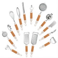 14-Piece Kitchen Gadget Set Wooden Handle Including Stainless Steel Pizza Cheese Knife Planer Egg Beater