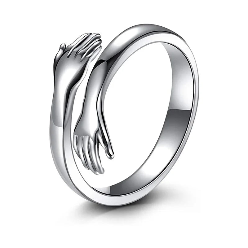 SC Hot Selling 925 Sterling Silver Ring Open Adjustable Ring Set Fashion Luxury Jewelry Two Hands Embrace Couple Rings