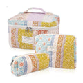 Quilted Cotton Eco-Friendly Large Portable Makeup Bag Set Luxury Zippered Cosmetic Case Letter Pattern Waterproof Fashionable
