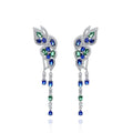 Luxury Trendy Silver Earring for Women Butterfly Design with Blue Green Diamond Zircon Party Jewelry for Weddings and Gifts
