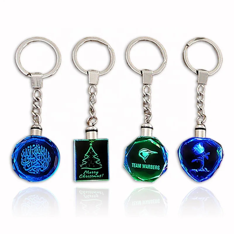 Factory Wholesale Led Light K9 Blank Crystal Glass Keychain for Laser Engraving