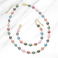 Bohemian Sweet Color Gold Plated Alloy Drip Oil Turkish Eye Charm Necklace Bracelet Set for Women