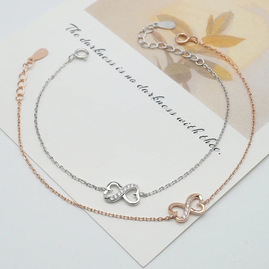 8 Shaped Heart Charm Bracelet Link Chain Adjustable Length Women Hand Jewelry for Wholesale