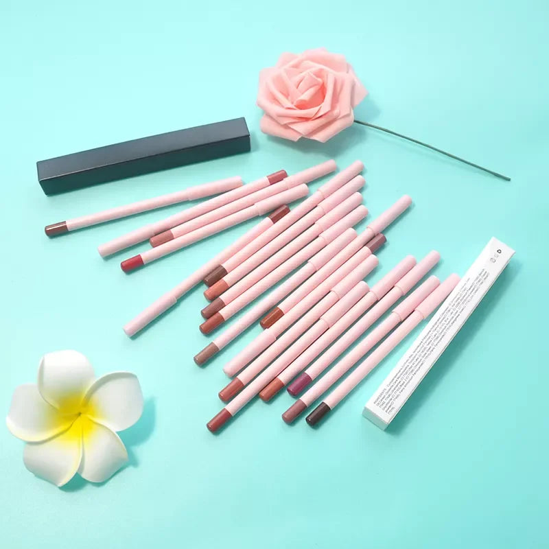 Wholesale 26 Color pink Custom logo Vegan Waterproof Cute  Lipliner with pink Package