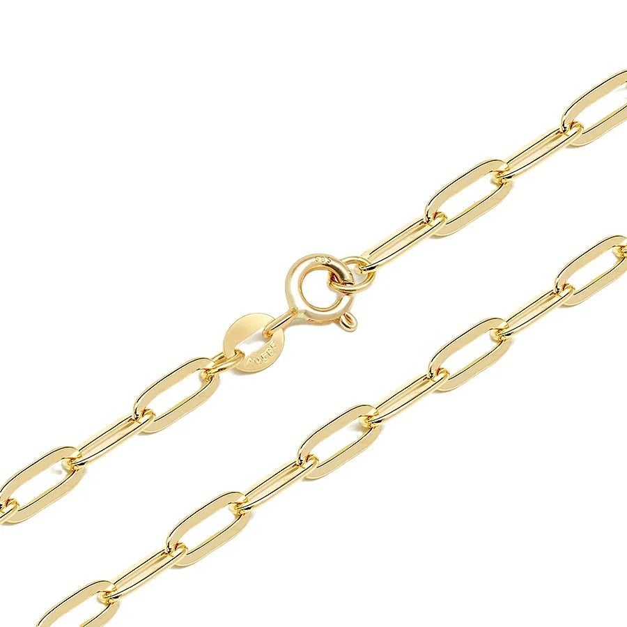 Hot Selling Fine Au585 Real Gold Necklace Solid Pure Oro 14K Gold Chain Jewelry Wholesale Paper Clip Chain Necklace