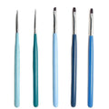 New 5pcs Colorful Wooden Rod Professional Gel Nail Art Brush Set with Crimped Ferrule Oval Flat Slanted & Nylon Detail Brushes