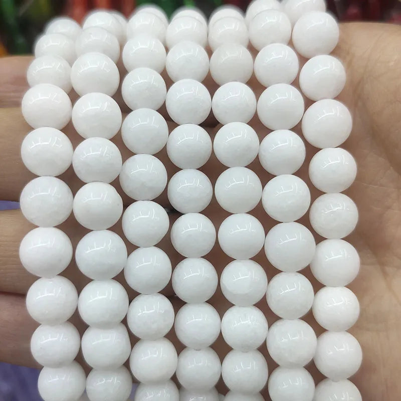 Natural Solid White Jade Loose Bead Strand Beads for DIY Making 4mm 6mm 8mm 10mm 12mm Length 38cm