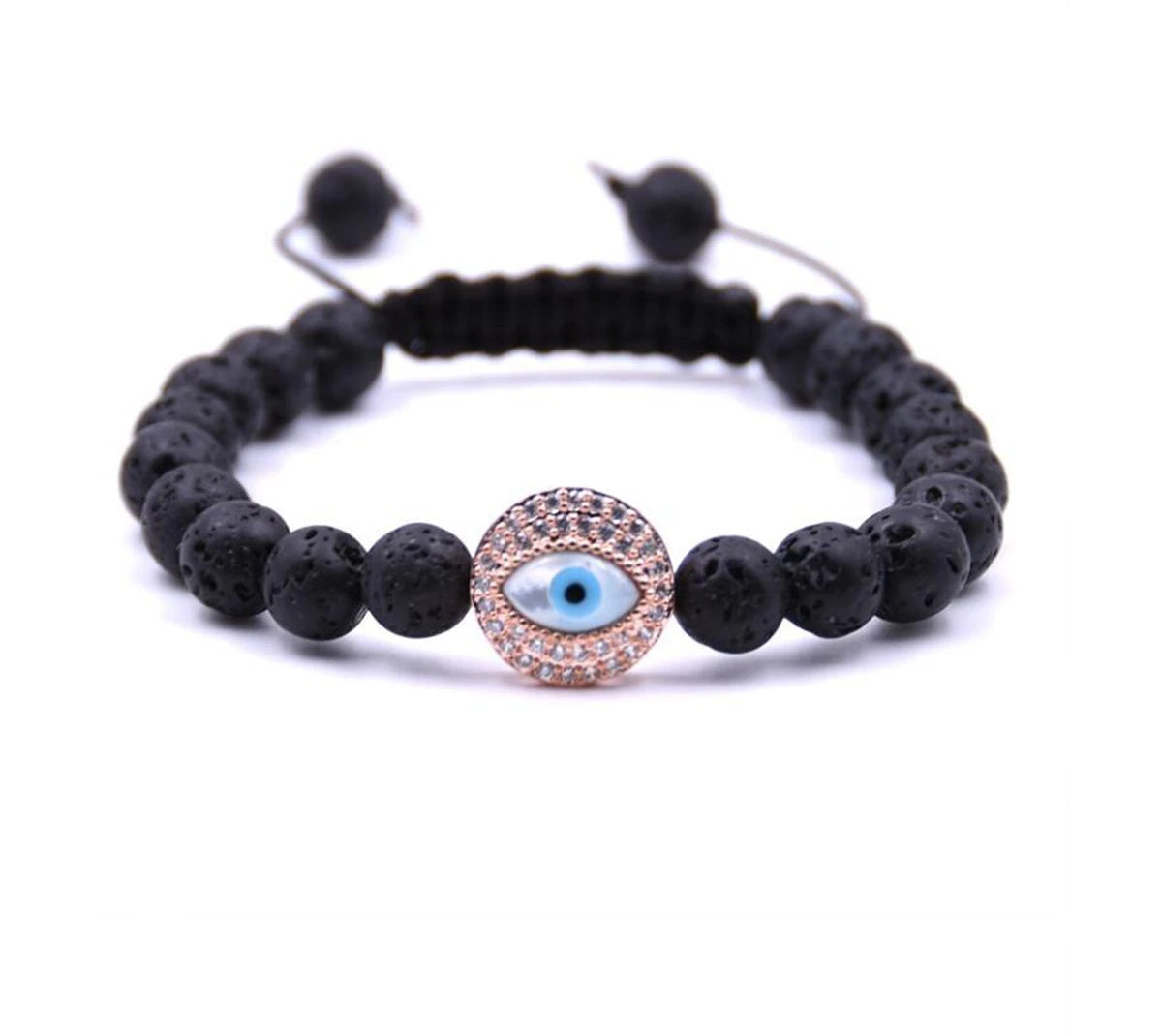 Rhinestone Big Eye Gemstone Bracelets for Men Friendship Aromatherapy Diffuser Woven 8MM Beaded Bangle Jewelry