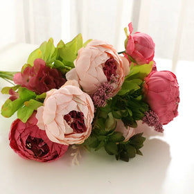 D-P001 Pink European Style Vintage Artificial Peony Silk Flower Real Touch Peony Bouquet of Flowers