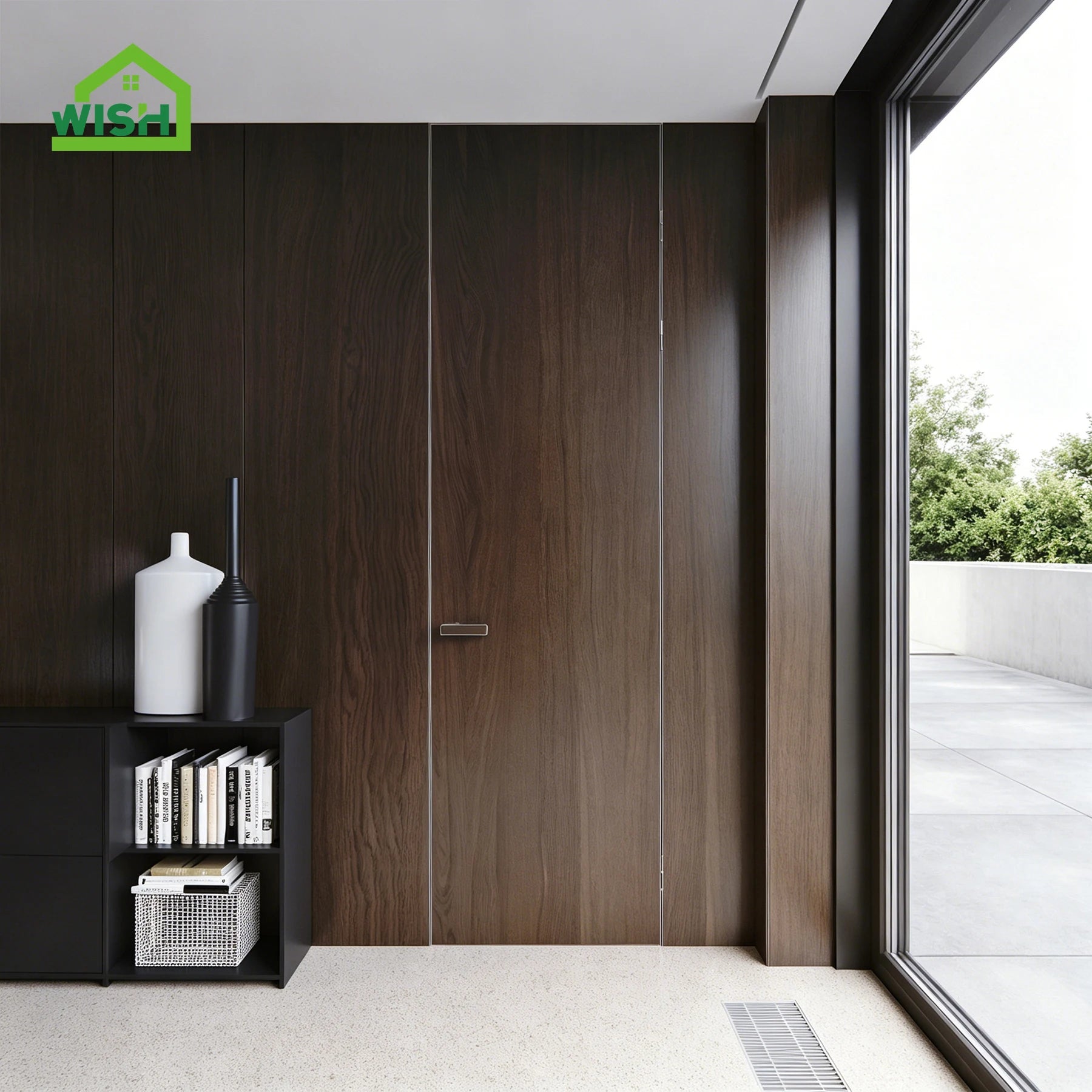 Modern Minimalist Frameless Plywood Door with Finished Surface Concealed Invisible Design for Interior Home Use Sound Insulation