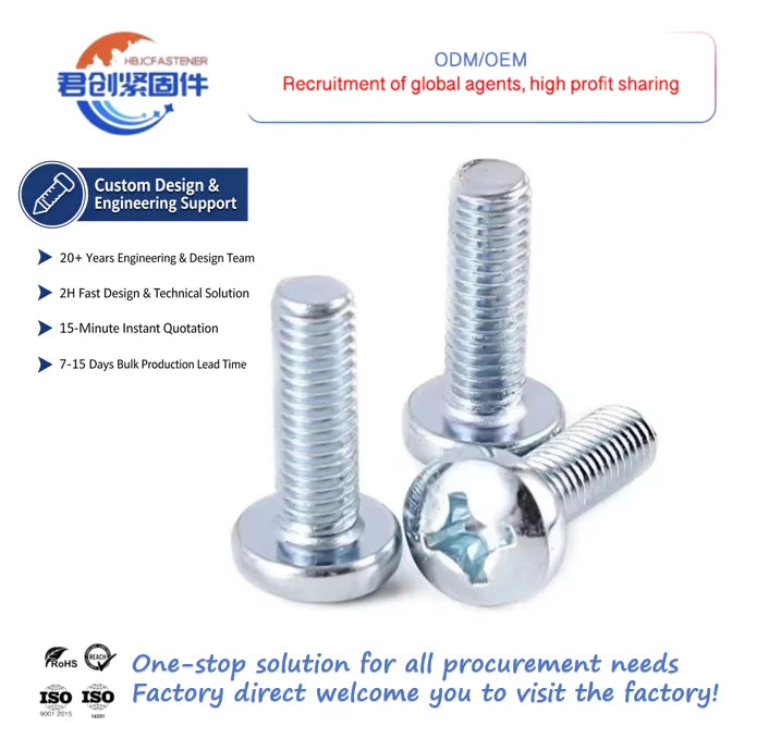 Fastener Manufacturer Pan Head Bolt DIN/ISO 7045 Countersunk Cross Recess Bolt High Strength Bolts Full Thread Industrial Use