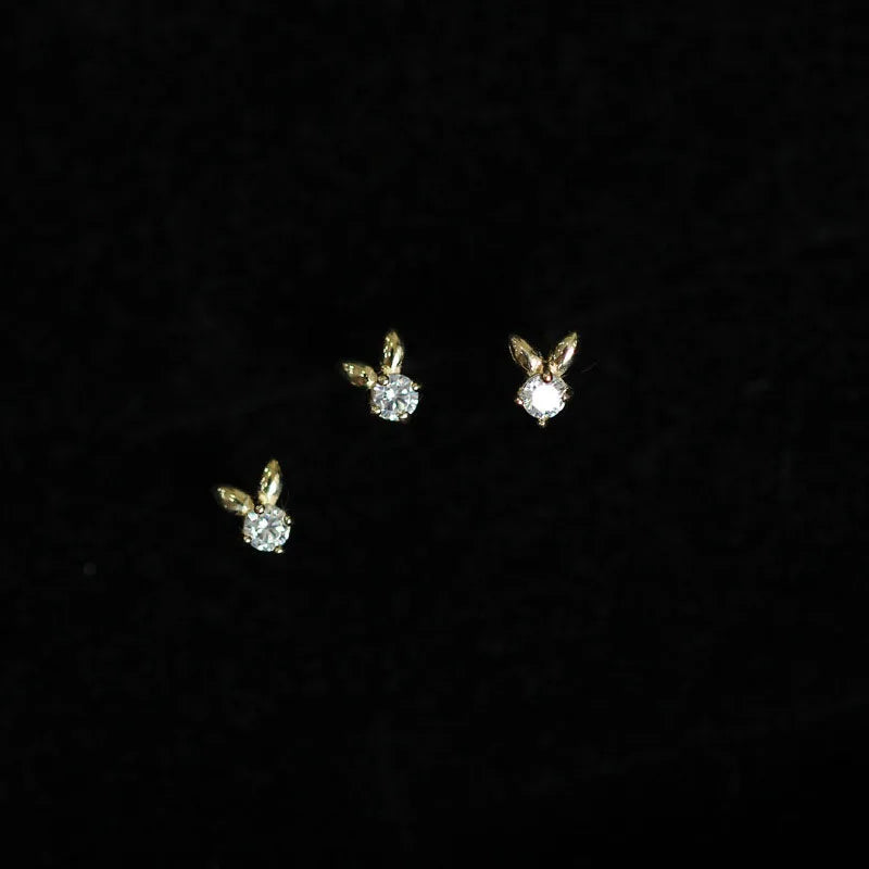14K Gold Plating Fancy Pure 925 Sterling Silver Zirconia Mini Cute Animal Rabbit Stud Earrings for Women Girls Jewelry