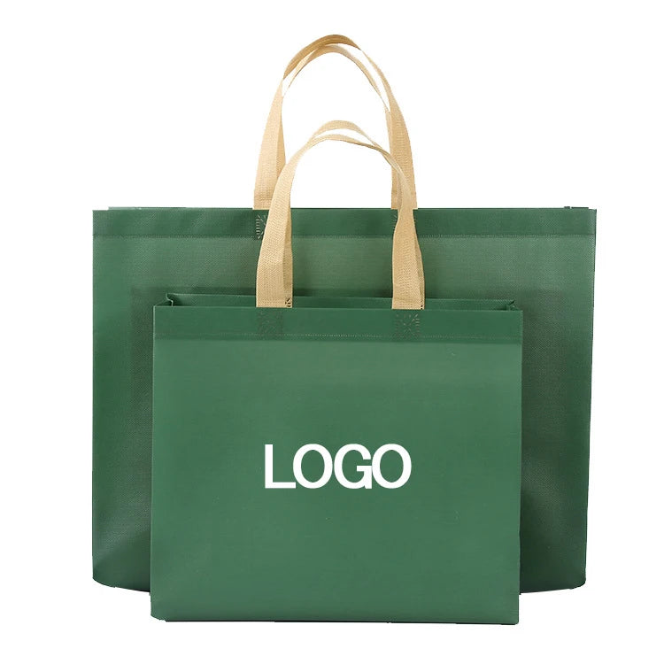 Hot Selling Promotional Eco-Friendly Reusable  Dark Green Non Woven Grocery Shopping Bag  with LOGO Printing in Stock