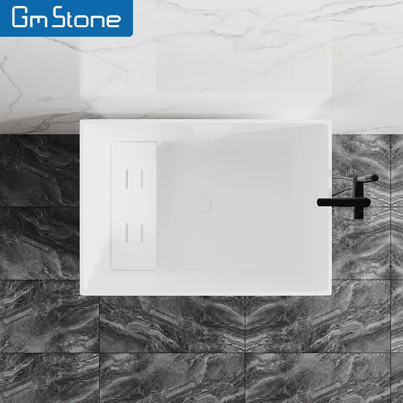 GM Stylish 1-Piece Modern Hotel Bathtub Small Oval Mini Freestanding Massage 3-Year Artificial Stone Soaking Solid Surface