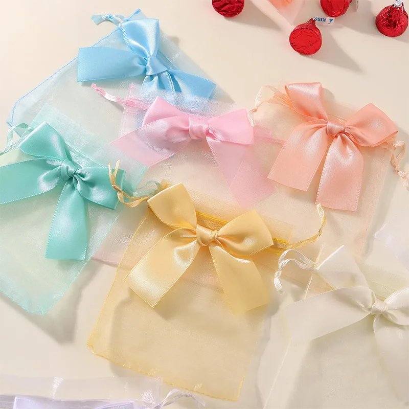 Organza Drawstring Pouches With Colorful Choices Wedding Favor Bags Jewelry PackagingOrganza Gift Bags with Bow