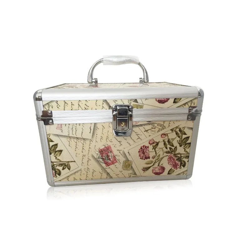 Hengxin Factory Direct Floral Aluminum Makeup Storage Box Fashion Cosmetic Case with Open Closure Open Drawer Easy Access