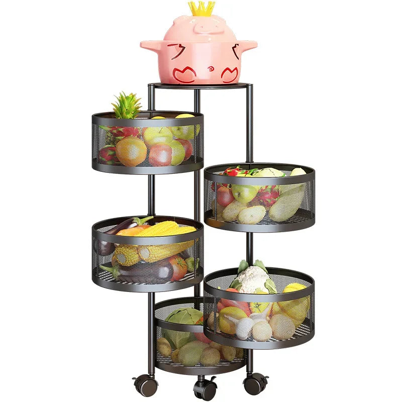 3 Tiers Fruit Basket for Kitchen Fruit Vegetable Display Rack with Wheels Fruit Basket