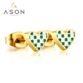Ason Earrings Dropshipping New Latest Gold Earrings Design for Women 2022 Stainless Steel Heart Checkerboard Stud Earrings