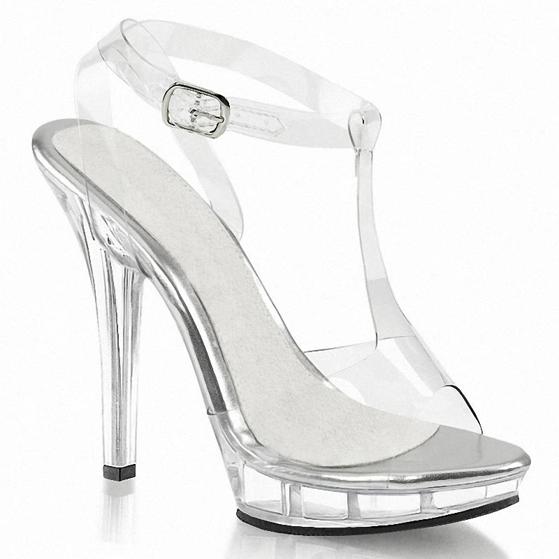 Nightclub New Transparent Dress Crystal Bride 13cm Thin Heel Pole Dance High Heels Party Fashion Platform Sandals Cross Dressing