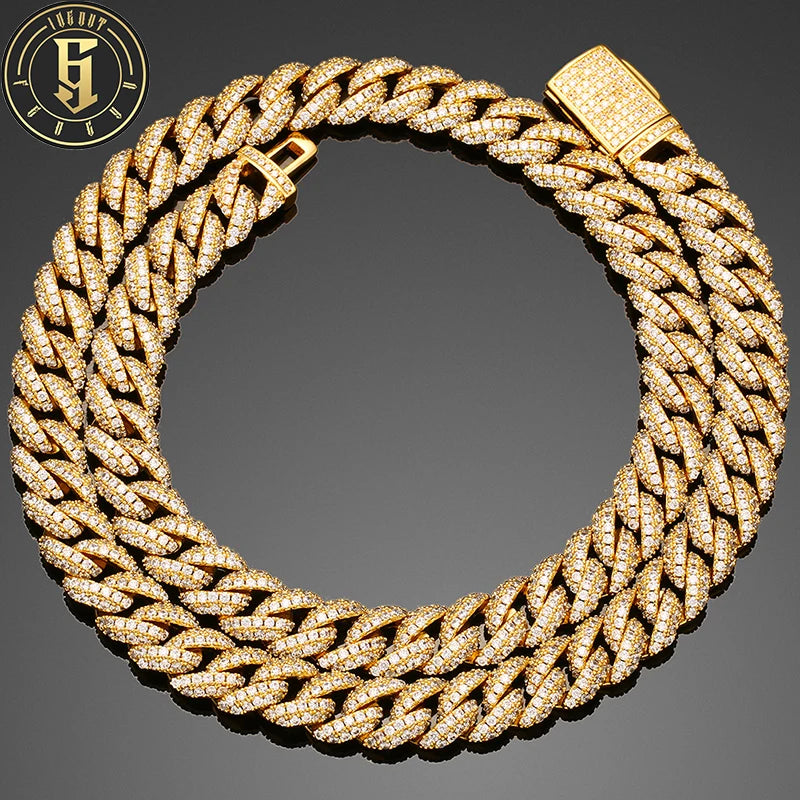 Luxury Men Jewelry Necklace 10mm Real Gold Plated Copper Cubic Zircon Cz Diamond Iced Out Cuban Link Chain