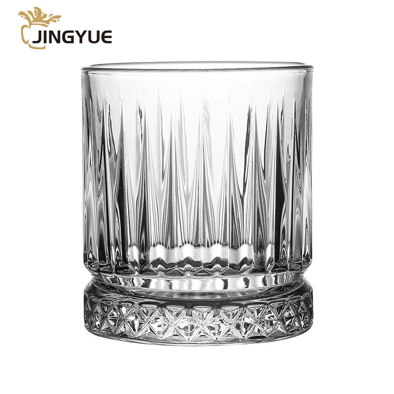 Unique Custom Printed Rock Glass Wholesale JINGYUE 355ml 12oz Vintage Heavy Base Crystal Whiskey Tasting Glass in Stock