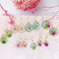 Personalized 3D Natural Dried Flower Earrings Korean Insert Gold Foil Real Rose Flower Geometric Resin Drop Earrings for Girls