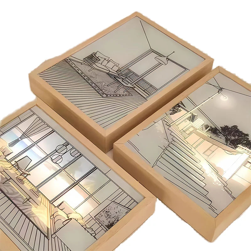 3D Creative Acrylic LED Light Wall Painting Wood Frame with Sunshine Picture for Table Decoration Unique Led Art Design