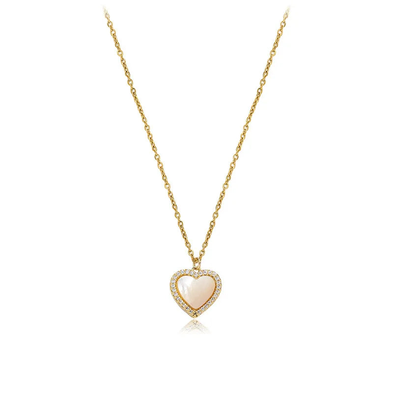 Exquisite Gold Plated Diamond Heart Pendant Necklaces Cross Chain Crystal Rhinestone Fritillaria Heart Necklace for Girls