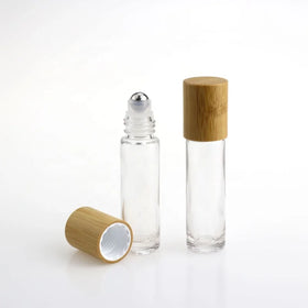 Fancy 10ml Empty clear Glass Roll on Perfume Massage Essential Oil Bamboo Lid Roller Bottle