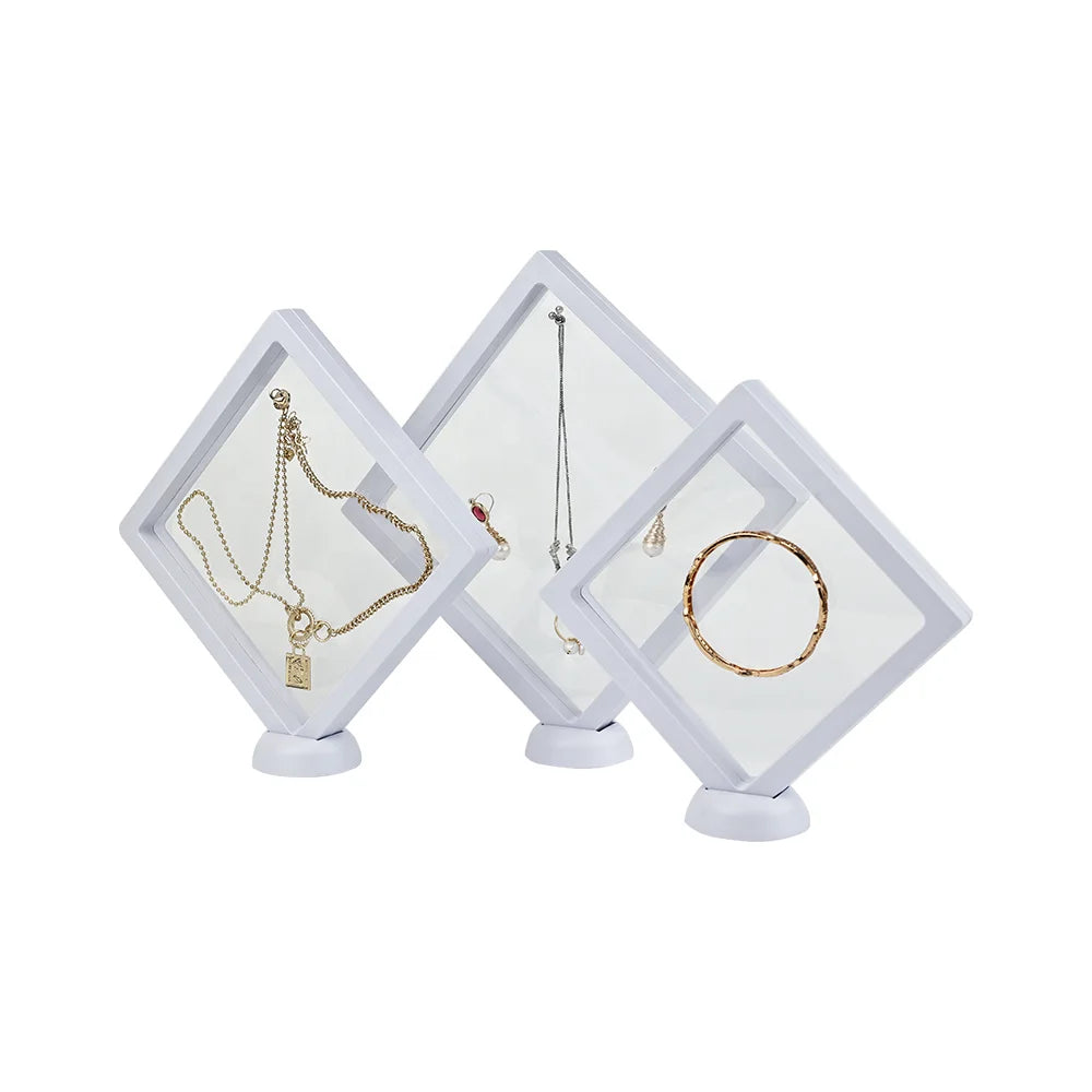 High Quality PE Film Transparent Rings Necklace Packaging Square White Plastic Jewelry Gift Boxes