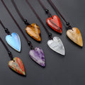 40mm Large Heart Necklace Natural Crystal Tiger Eye Red Jasper Agate Stone Polished Heart Pendant Necklace With Black Cord