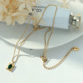 18k Gold Plated Stainless Steel Jewelry Diamond Cubic Zirconia Green Zircon Pendant Vintage Emeralds Necklace