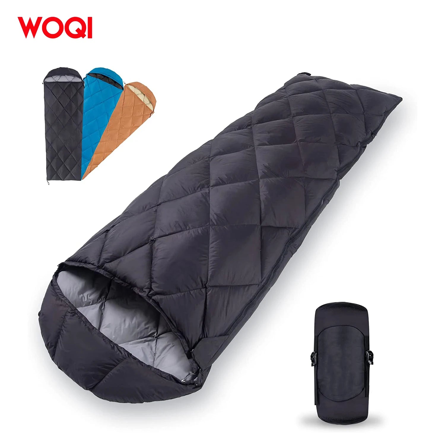 WOQI Extreme Warm Ultralight Outdoor Camping Duck Down Sleeping Bag with Compression Sack