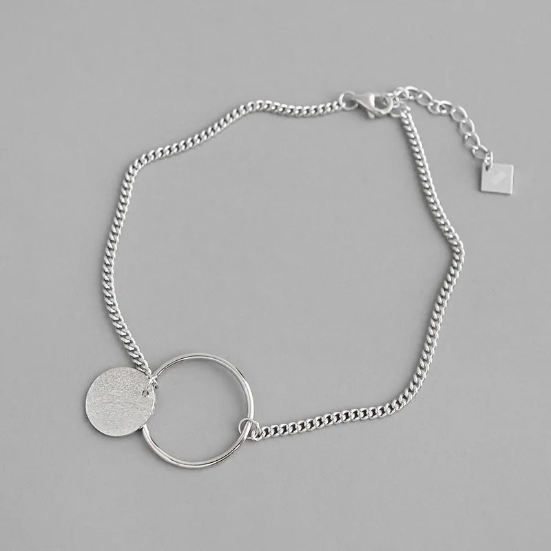 Geometric 925 Sterling Silver Big Hollow Circle Round Anklets for Girls Jewelry 20+3.5cm