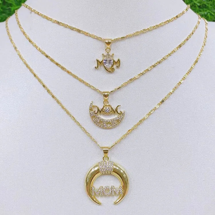 NZ1176  Rainbow CZ Micro Pave Gold Mom Mama Necklace Jewelry Gift for Mom Mother Mother's Day Gift Mum