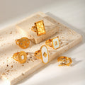 Best Selling Stainless Steel Exquisite Geometric Zircon Natural Shell 18K Gold Plated Rings for Women