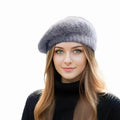 Angora Rabbit Wool Knitted Beret Hat French Style Beanie Hats Solid Artist Beanie Beret Party Hats for Ladies