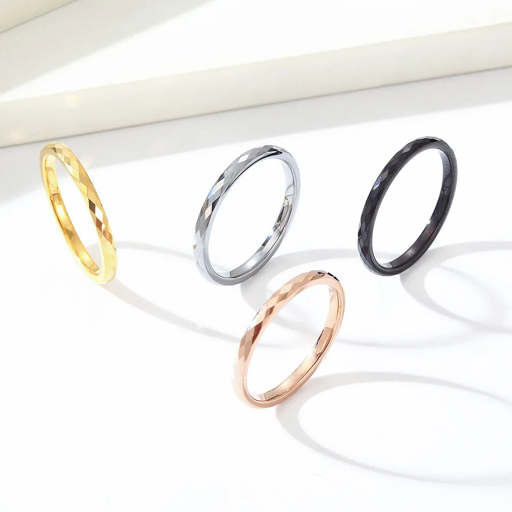 Luxury Jewelry Fashion 2mm Faceted Rose Gold Wedding Band Tungsten Carbide Ring for Men Women