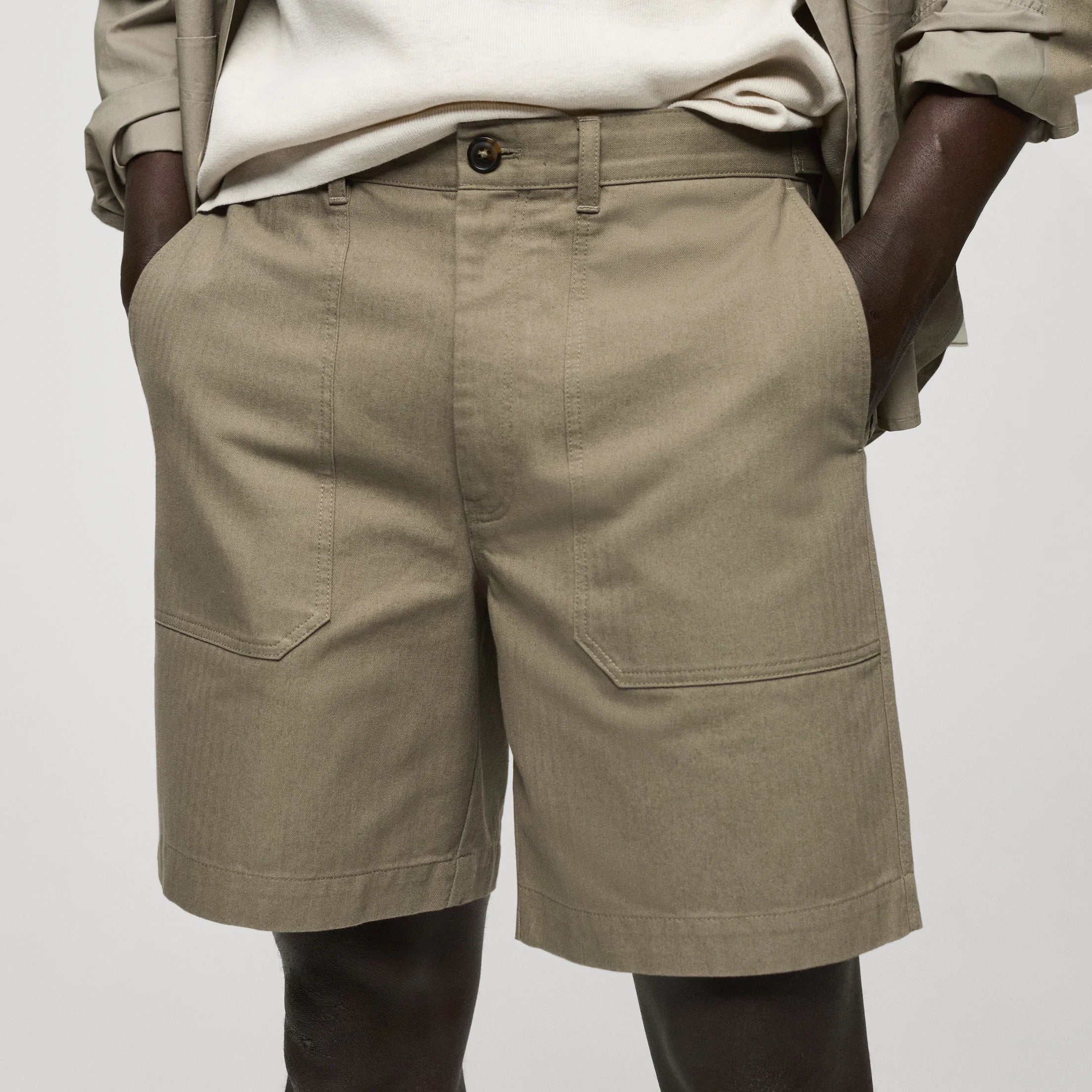 New Arrival Men's 100% Cotton Solid Mid Waist Breathable Quick Dry Bermuda Shorts Zipper Fly Adjustable Casual