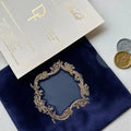 New Product Navy Blue Velvet Sleeve Pocket Wedding Invitation Gold Foil Insert Page With Tassel