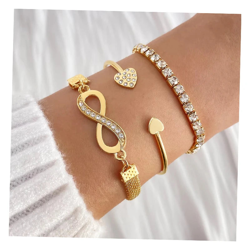 VKME Fashion Infinite 8 Heart Tennis Chain Zircon Bracelet Set Jewelry for Women Jewelry