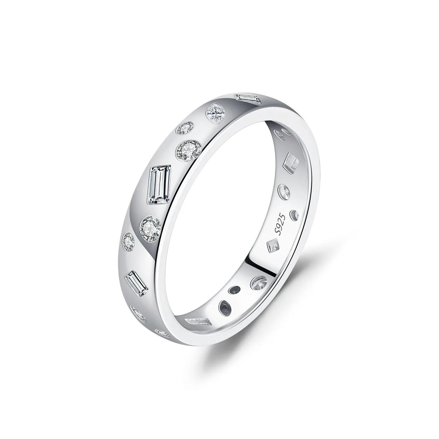 Daidan Dainty Stacking Irregular Geometric Silver Zircon Lady 925 Silver Inlay Cz Ring