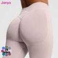 Janya Women's Solid Sports Leggings Breathable High Waist Scrunch Butt Workout Fitness Pants Seamless Gym Yoga Leggings