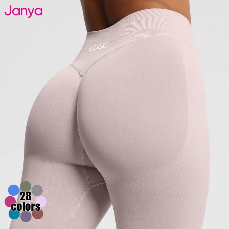 Janya Women's Solid Sports Leggings Breathable High Waist Scrunch Butt Workout Fitness Pants Seamless Gym Yoga Leggings