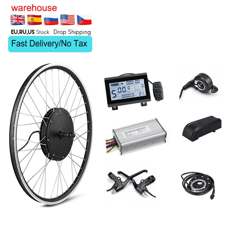 EU Stock 26inch 48V 1500W Rear Wheel Hub Motor Electric Bike LCD Display Thumb Throttle for Electric Bicycle Conversion Kits