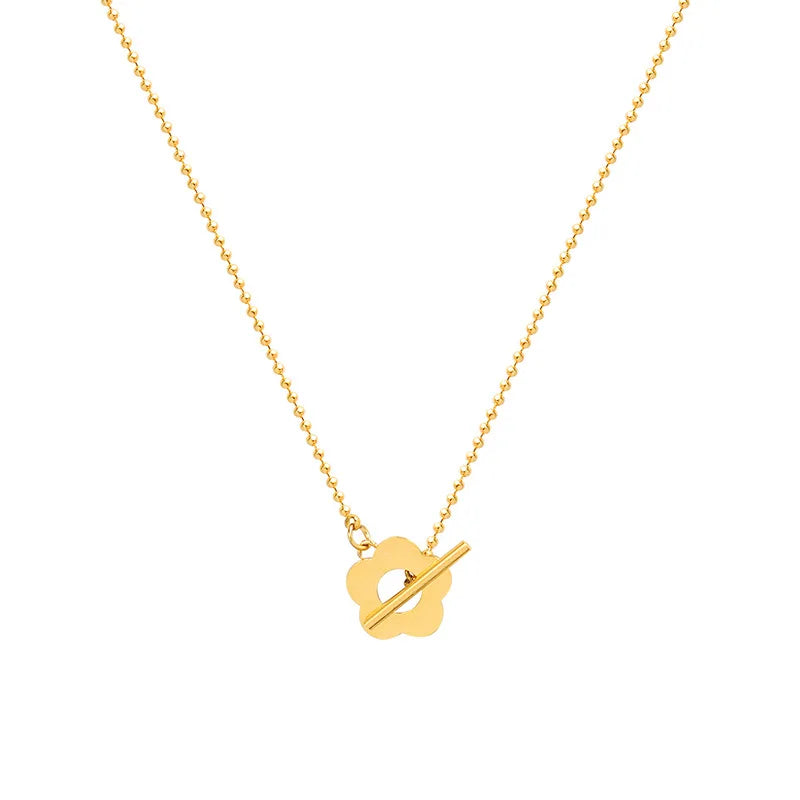 Retro Flower OT Buckle Necklace Design  Clavicle Chain 18K Stainless Steel Jewelry for Woman