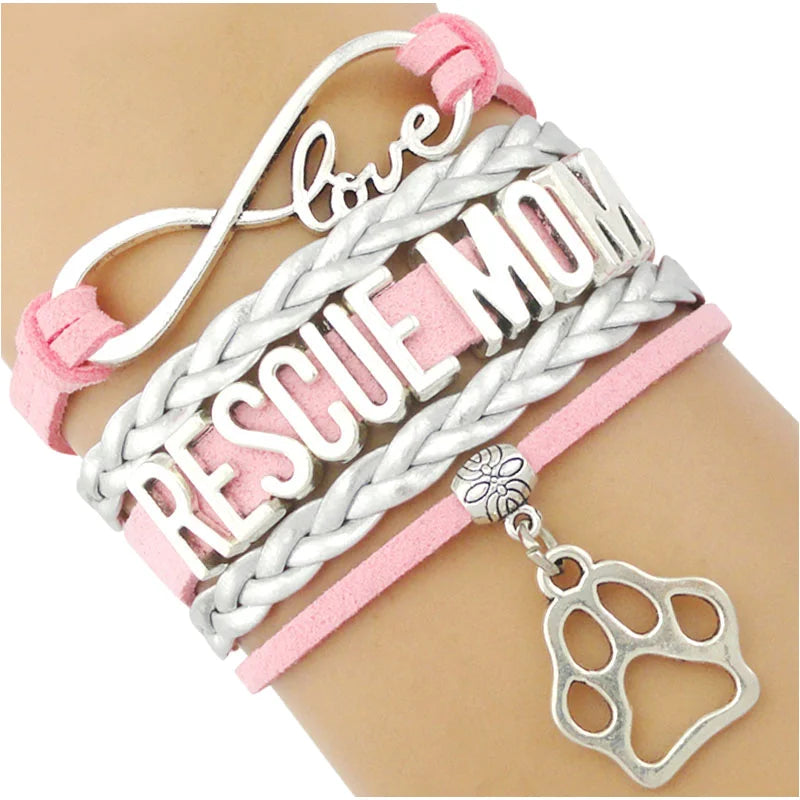 Factory Infinity Love Adoption Dog Mom Bracelets Multi-Layer Leather Wrap Doggie Paw Print Fashion Charm Bracelets for Adoptive