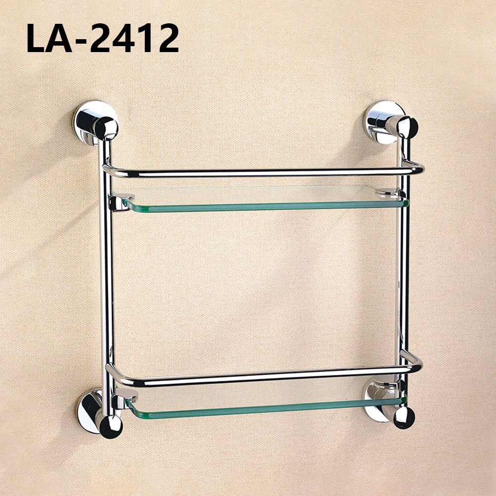 Custom Double Wall-Mounted Brass and Glass Bathroom Shelf with Modern Design Includes Bathroom Towel Rack