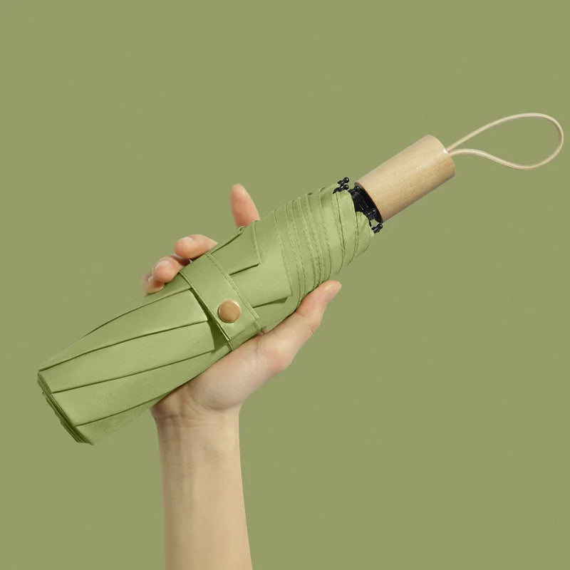Wholesale Cheap Foldable Sun Umbrella Three-Folding Iron Tube Frame Wooden Handle Manually Controlled Solid Color Umbrella